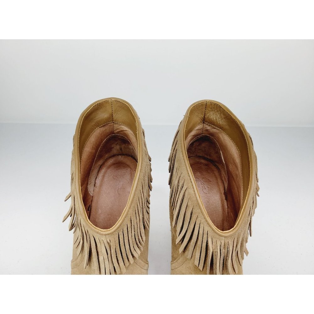 Joie Loren Fringe Suede Tan Ankle Boots - Picture 6 of 11